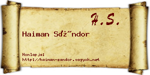 Haiman Sándor névjegykártya